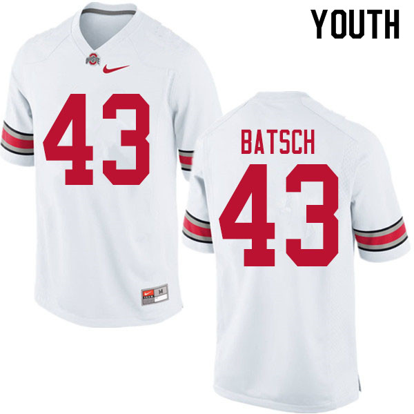 Ohio State Buckeyes Ryan Batsch Youth #43 White Authentic Stitched College Football Jersey